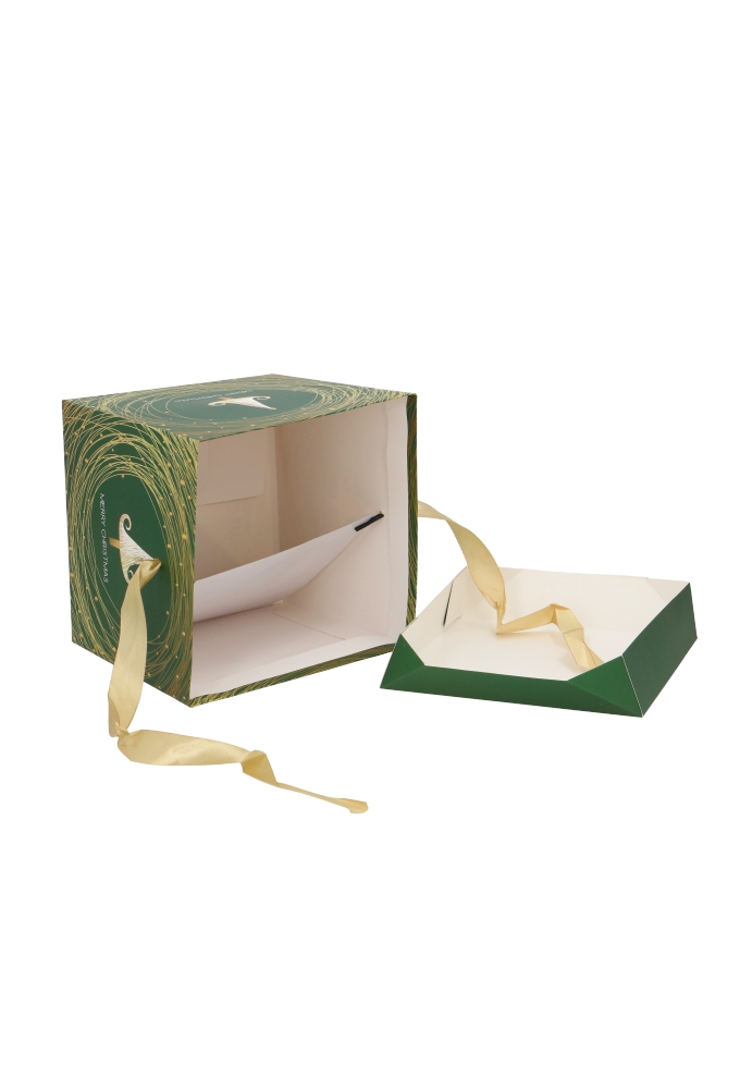 Kerstkadodoos Kerstmis Tree Green Golden Swirl 16.5x16.5x16.5cm 12st