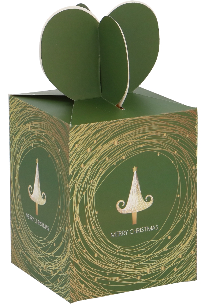 Geschenkdoosje Kerstmis Tree Green Golden Swirl 10x10x12.5cm 12stuks