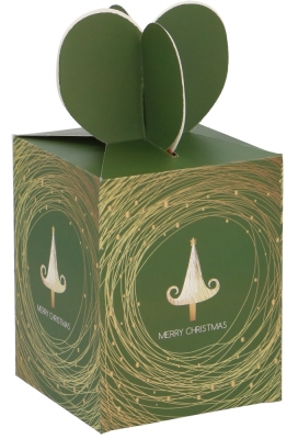 Geschenkdoosje Kerstmis Tree Green Golden Swirl 10x10x12.5cm 12stuks