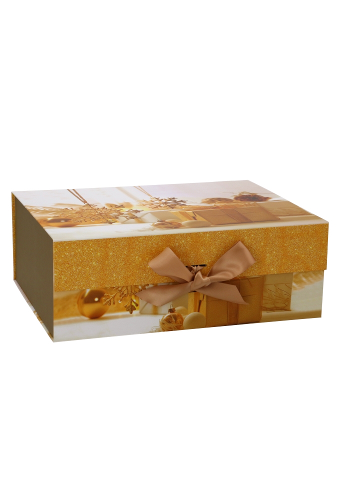 AKTIE Kerst Magneetdozen Golden Christmas Box & Lint 33x25x12cm 12st