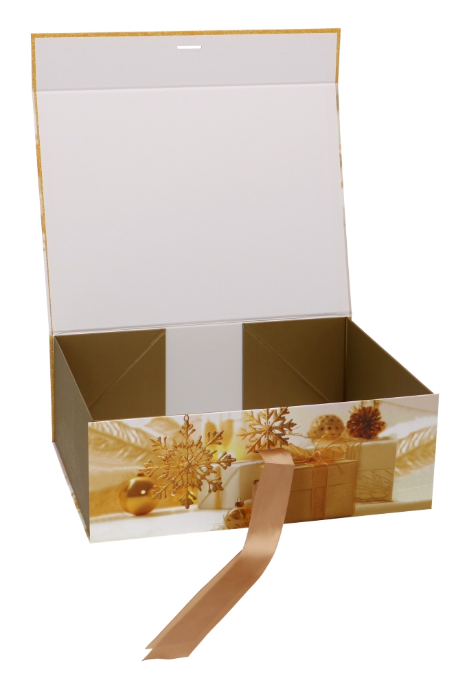 AKTIE Kerst Magneetdozen Golden Christmas Box & Lint 33x25x12cm 12st