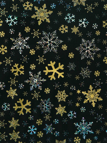 Kerstpapier Coated snow crystal black & gold 50cm x 100meter