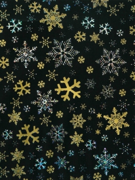 Kerstpapier Coated snow crystal black & gold 50cm x 100meter