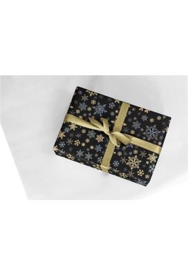 Kerstpapier Coated snow crystal black & gold 50cm x 100meter