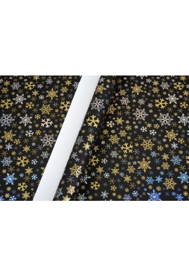 Kerstpapier Coated snow crystal black & gold 50cm x 100meter