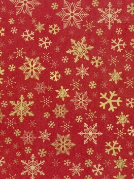 Kraftpapier Bruin recycled kraft snow crystal red gold 70cm x 100meter