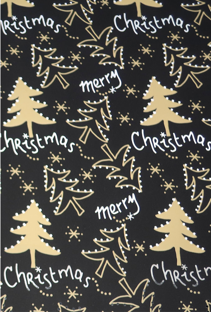 Kerstpapier Metallic Christmas Tree Black Gold 50cm  x 100 meter