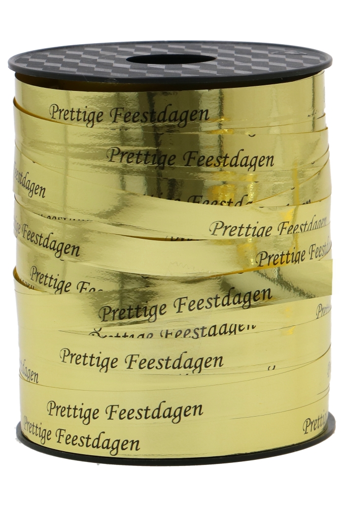 Kerst Krullint Metallic Glans Goud Prettige Feestdagen 10mm x 250meter