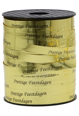 Kerst Krullint Metallic Glans Goud Prettige Feestdagen 10mm x 250meter