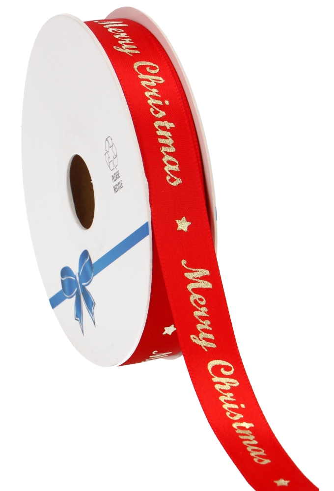 Kadolint Satijn Lint Merry Christmas Rood & Goud 15mm x 25 meter