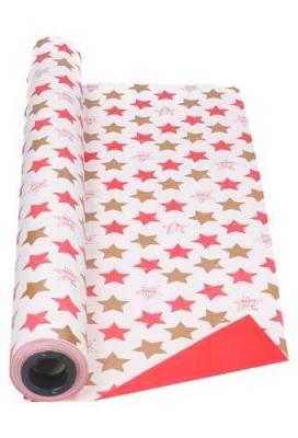 Cadeaufolie Wit Dubbelzijdig Rood Xmas Stars Rood & Goud 70 x 50meter