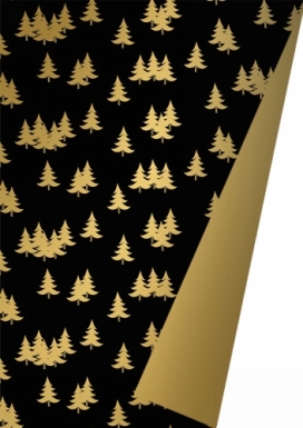 Kerstpapier Dubbelzijdig Xmas Trees Zwart & Goud 30 cm x 175meter