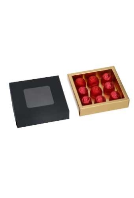 Bonbondoosjes & Schuifvenster Zwart Mat & Goud Mat 10x10x2.7cm 9stuks