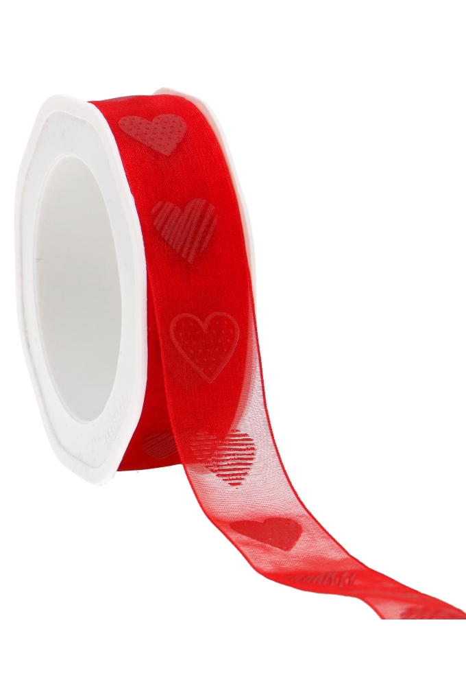 Organza Lint Rood Love & Hearts 25mm x 20 meter