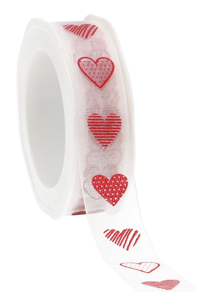 Organza Lint Wit Love & Hearts 25mm x 20 meter