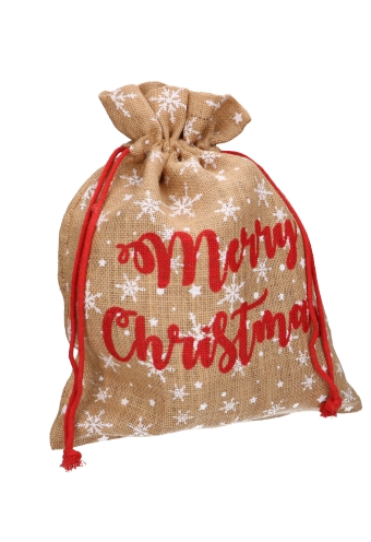 Luxe Kerstzak Jute Merry Christmas and Snow 38x50cm 8stuks