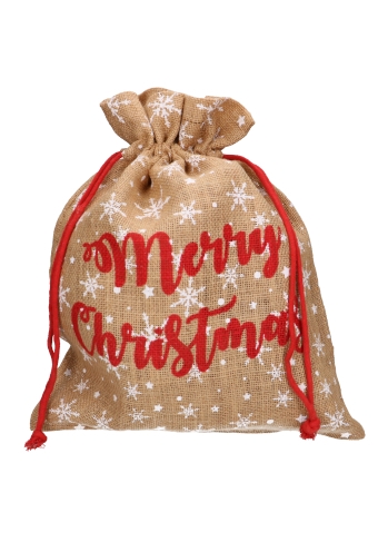 Luxe Kerstzak Jute Merry Christmas and Snow 38x50cm 8stuks