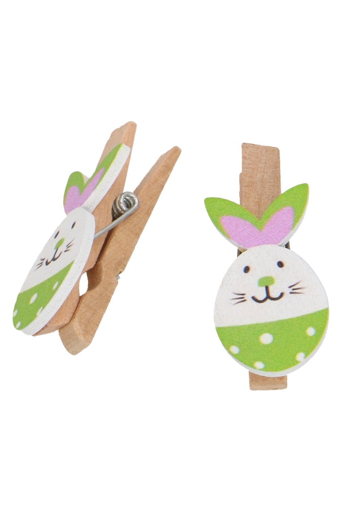 Houten Deco Knijper Paas Haasjes Groen 2.2 x 3.7cm 36stuks