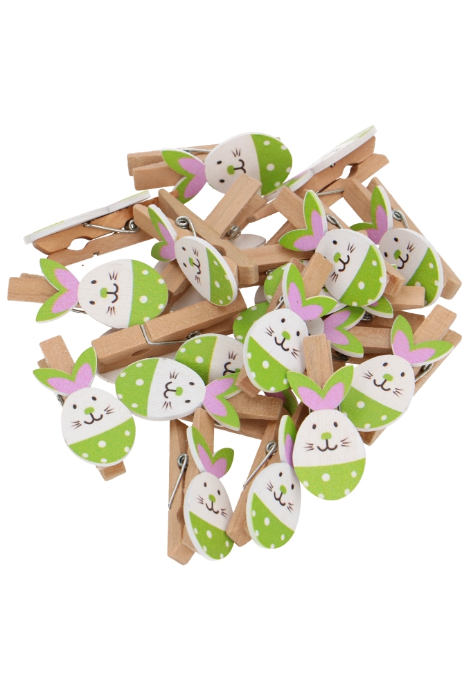 Houten Deco Knijper Paas Haasjes Groen 2.2 x 3.7cm 36stuks