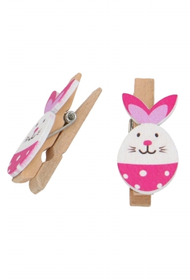 6x Decoratieve Paashaas Knijpers Hout Met Jute - Mini Paasdecoratie 3,5 Cm