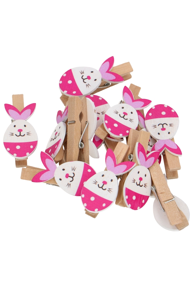 Houten Deco Knijper Paas Haasjes Fuchsia 2.2 x 3.7cm 36stuks