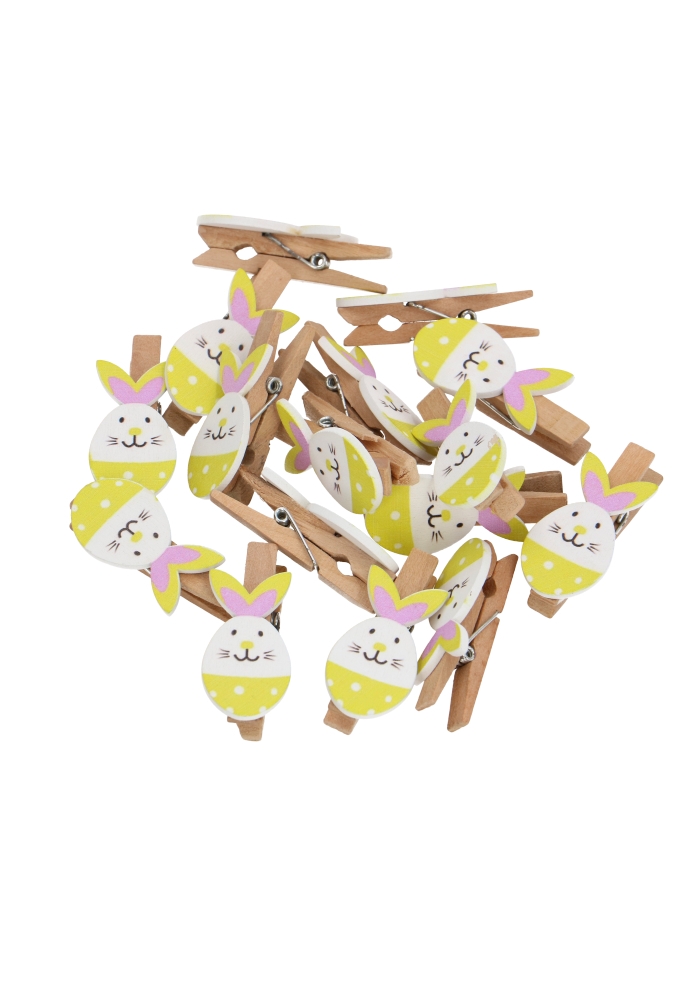 Houten Deco Knijper Paas Haasjes Geel 2.2 x 3.7cm 36stuks