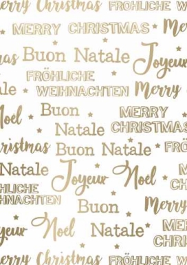 Kerstpapier Metallic wishing merry xmas wit goud 40cm x 150m OP IS OP Kerstpapier Metallic wishing merry xmas wit goud 40cm x 150m OP IS OP