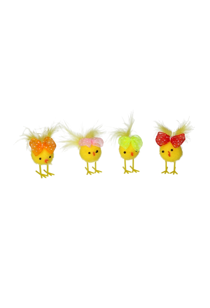 Chenille Tweety Kuikens Geel Met Een Dots Strikje 2.5cm 24stuks