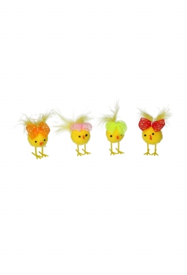 Chenille Tweety Kuikens Geel Met Een Dots Strikje 2.5cm 24stuks