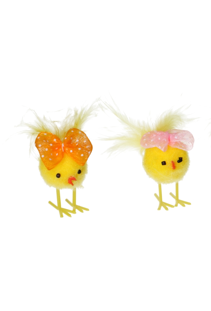 Chenille Tweety Kuikens Geel Met Een Dots Strikje 2.5cm 24stuks