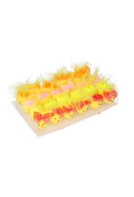 Chenille Tweety Kuikens Geel Met Een Dots Strikje 2.5cm 24stuks