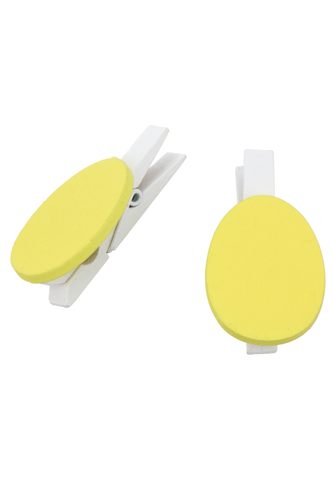 Houten Deco Witte Knijper Met Paasei Geel 2.5 x 3.5cm 36stuks