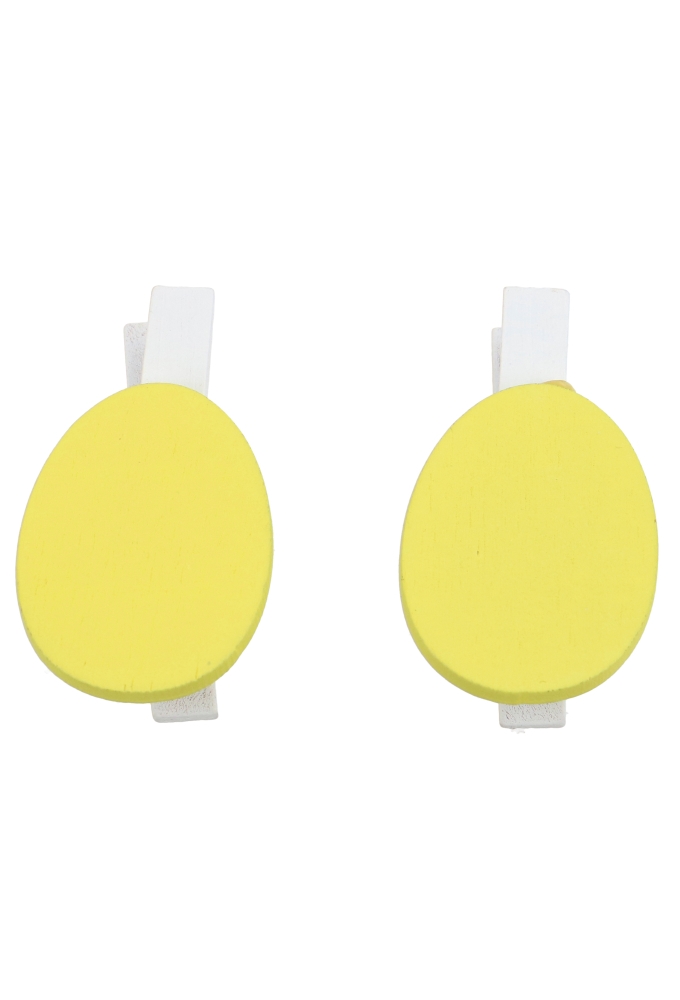 Houten Deco Witte Knijper Met Paasei Geel 2.5 x 3.5cm 36stuks