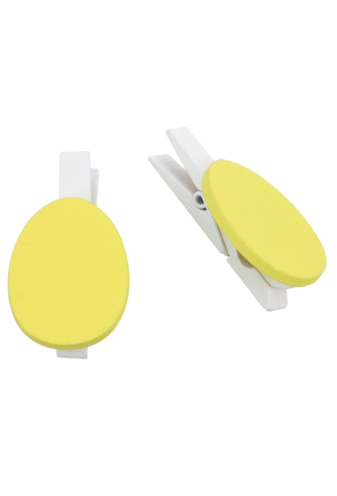 Houten Deco Witte Knijper Met Paasei Geel 2.5 x 3.5cm 36stuks