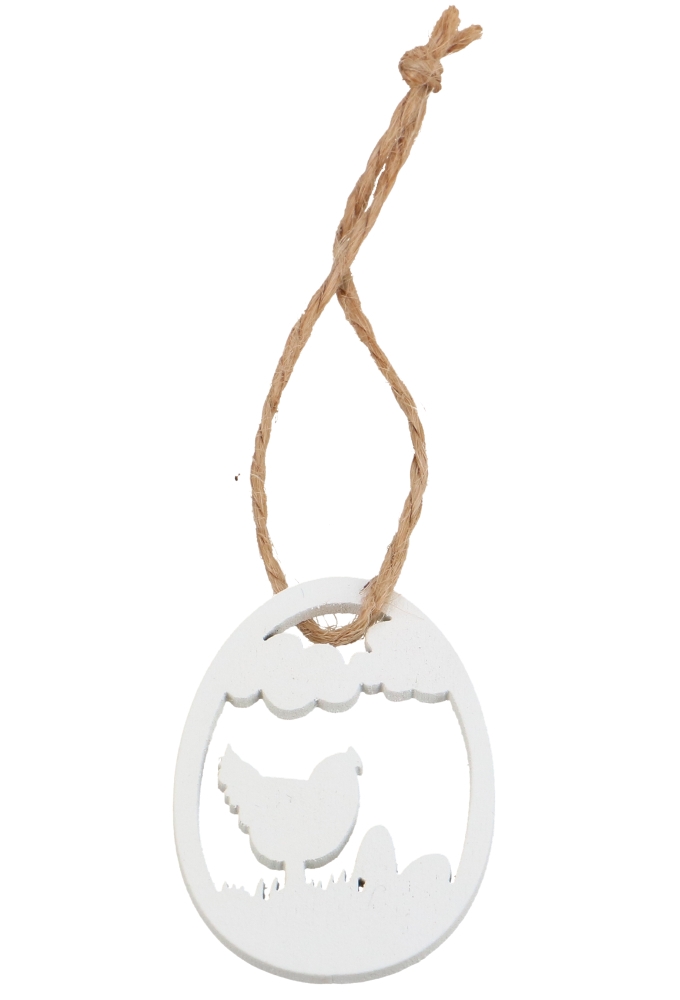 Houten Deco Easter Egg Wit & Koordje 4.5 x 3.5cm 24stuks
