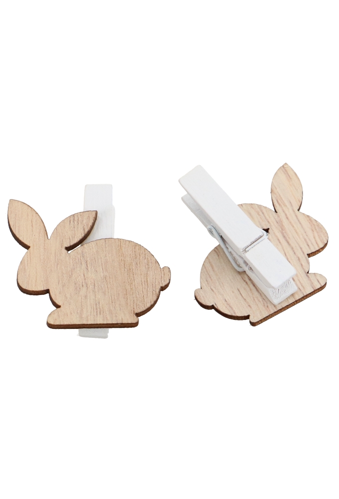 Houten Deco Witte Knijper Met Haasje Naturel 3 x 3cm 36stuks