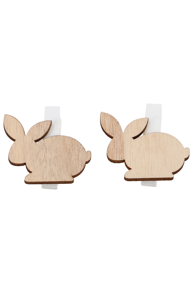 Houten Deco Witte Knijper Met Haasje Naturel 3 x 3cm 36stuks