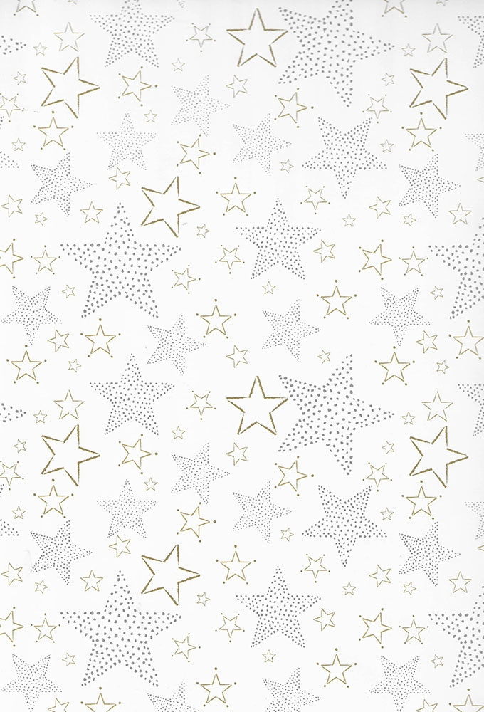 Kerstpapier Consumentenrollen Kerstmis Stars white 70cm x 2meter 1stuk