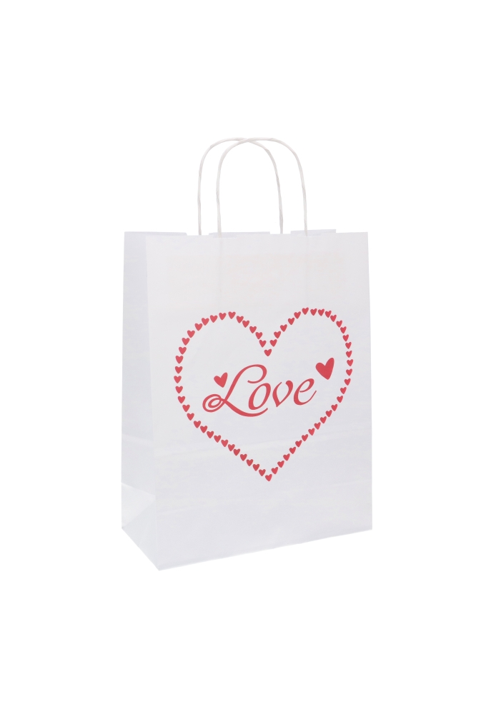 Papieren Draagtas Wit Love Heart A4 24x11x31cm 50stuks