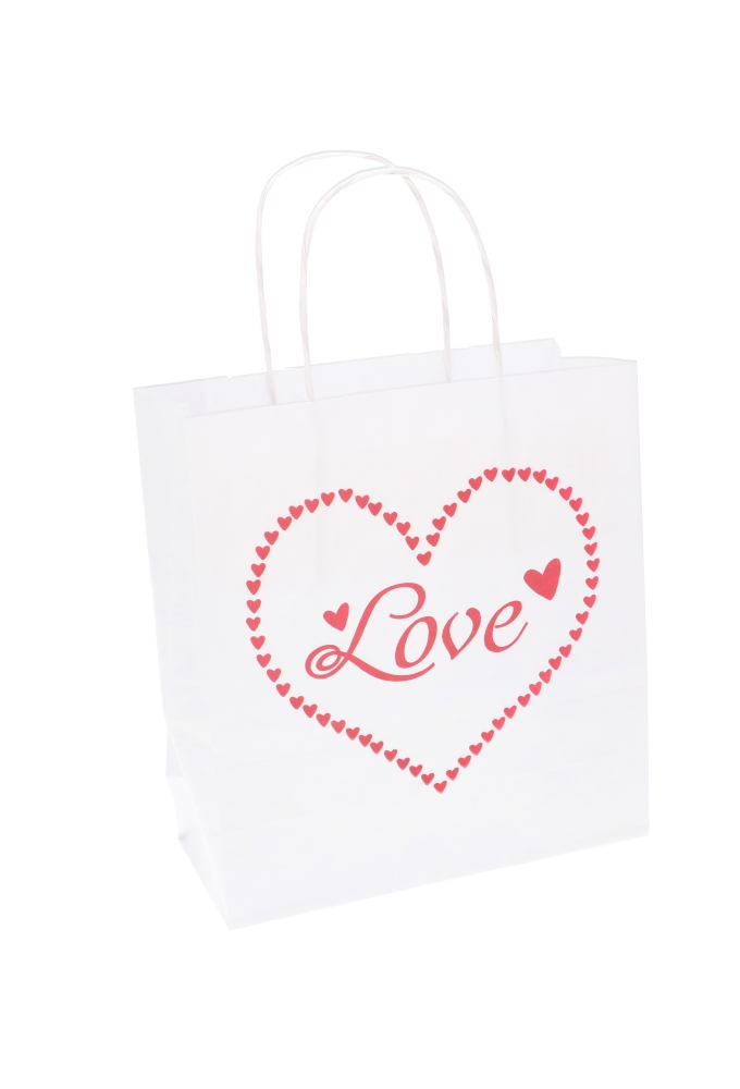 Papieren Draagtas Wit Love Heart A5 19x8x21cm 50stuks