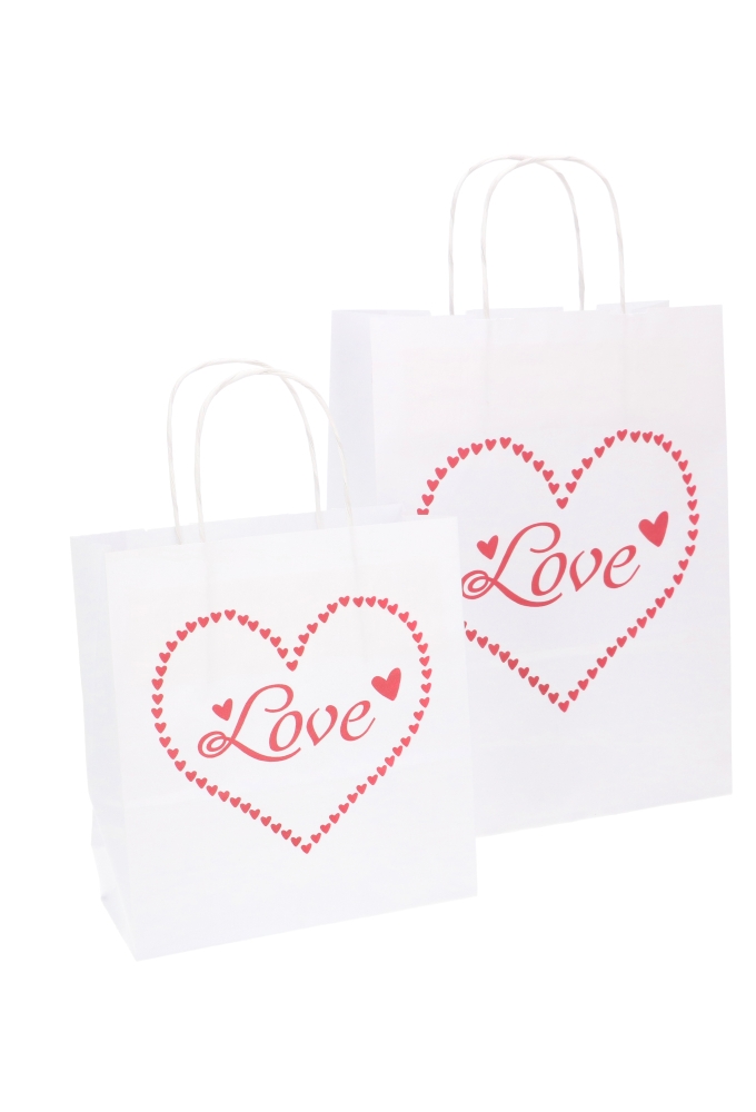 Papieren Draagtas Wit Love Heart A5 19x8x21cm 50stuks