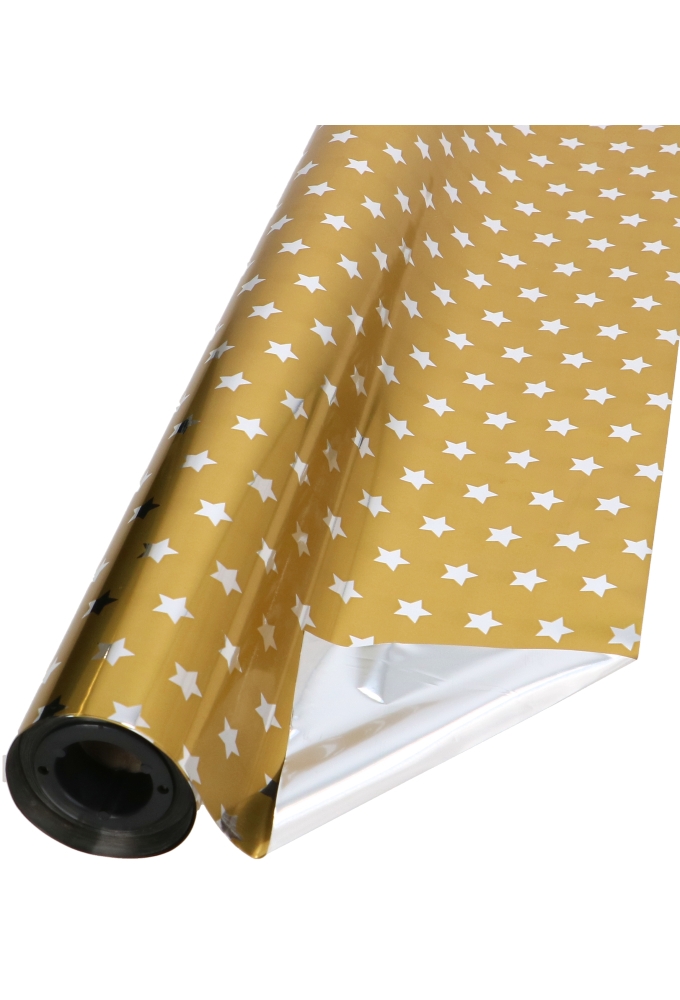 Cadeaufolie Metallic Goud Met Ster Zilver 70 x 50meter 30 mic OP IS OP