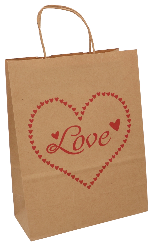 Papieren Draagtas Kraft Love Heart A4 24x11x31cm 50stuks