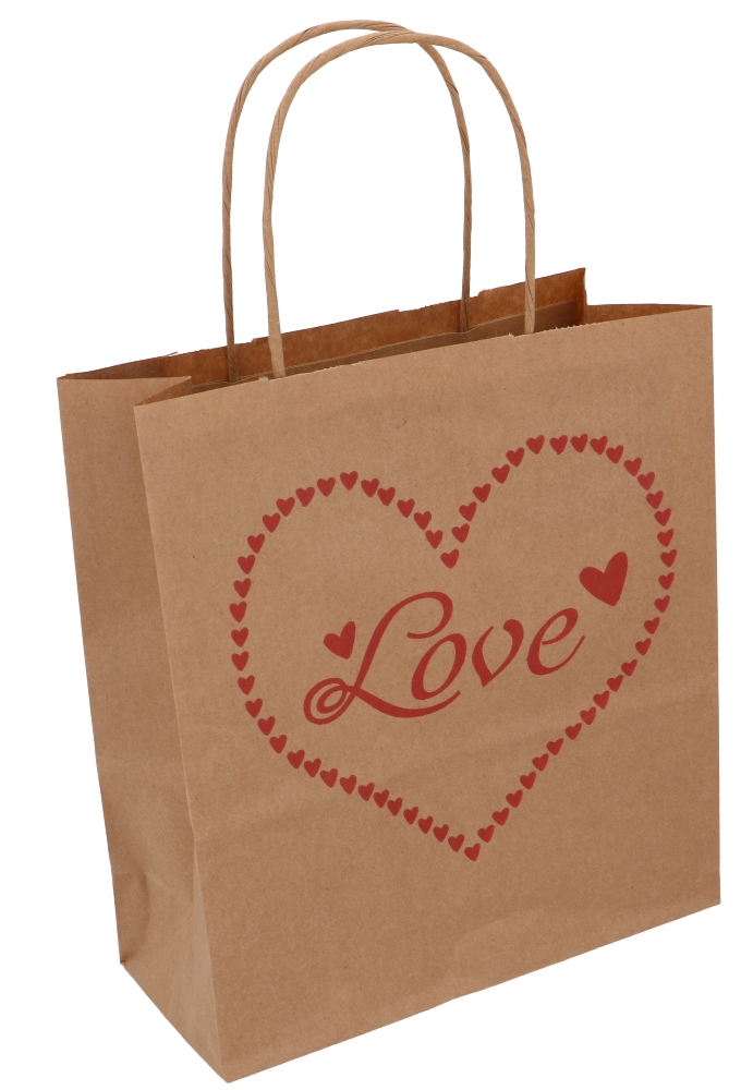 Papieren Draagtas Kraft Love Heart A5 19x8x21cm 50stuks