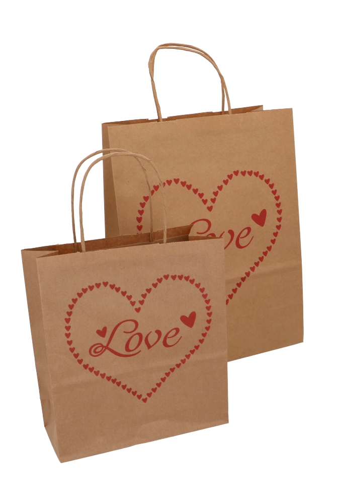 Papieren Draagtas Kraft Love Heart A5 19x8x21cm 50stuks