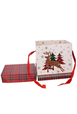 Kerstgeschenkdoos Merry Christmas Hert Lint 16.5x16.5x16.5cm 1stuks