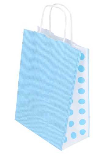 Papieren Draagtas Met Handvat Line Dots Blauw 16x8x21cm 25stuks