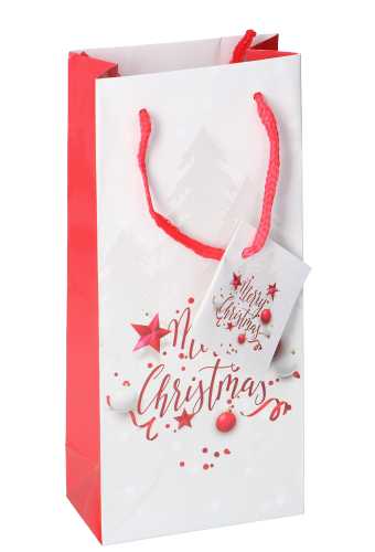 Kersttasjes Flesje Piccolo Merry Christmas Time 8.5x5.5x22cm 12stuks