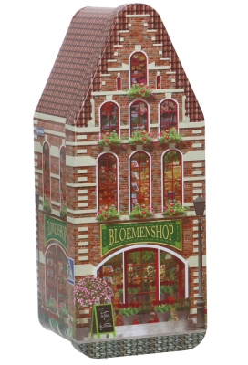 Blikken Huisje Bloemenshop  7.5x7.3x19cm 24stuks