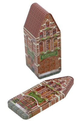 Blikken Huisje Bloemenshop  7.5x7.3x19cm 24stuks